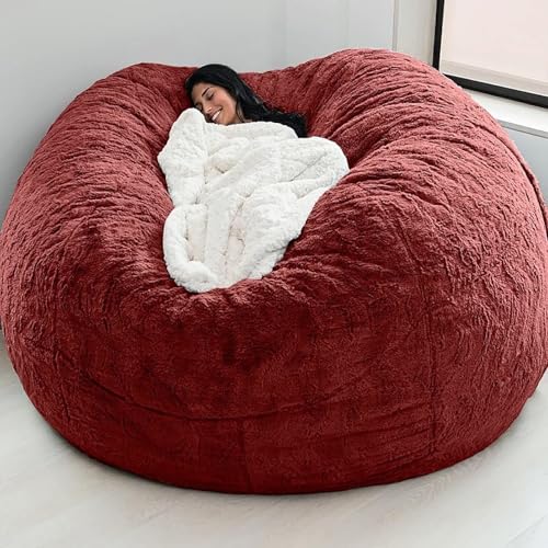 QAQCDAHJI Riesiger Sitzsack aus Fell for Erwachsene, Sitzsackbezug, weicher und Flauschiger Sitzsack aus Kunstfell (ungefüllt, 1,83 m)(Wine red) von QAQCDAHJI