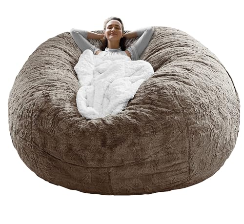 QAQCDAHJI Runder Sitzsackbezug (ohne Füllung), aus weichem und flauschigem PV-Samt, für Schlafsofa, Wohnzimmer, Faultiersofa (braun) (braun, 180 cm Cover) von QAQCDAHJI