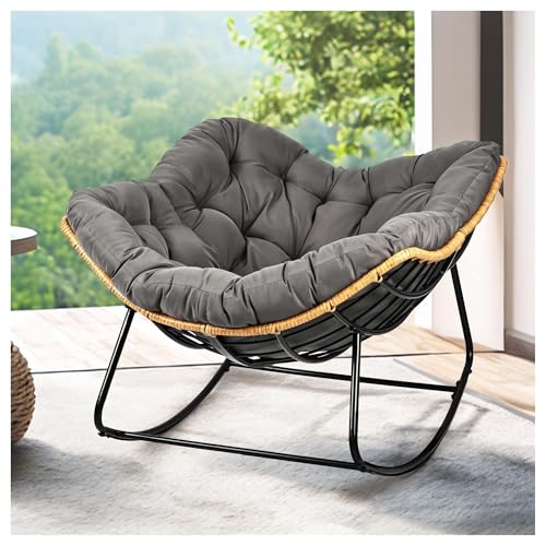 QAQCDAHJI Schaukelstuhl for den Außenbereich in Eierform mit dickem Kissen, moderner Papasan-Schaukelstuhl for den Innenbereich, for Wohnzimmer, Veranda, Garten (weiß)(Dark Grey) von QAQCDAHJI
