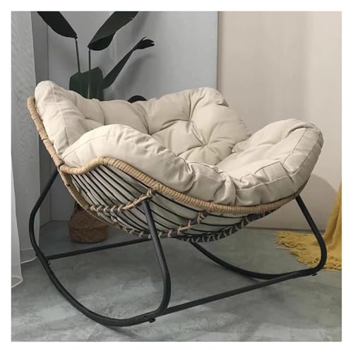 QAQCDAHJI Schaukelstuhl for die Terrasse im Freien, Papasan-Sessel, übergroßer Lesesessel for den Innenbereich mit Kissen for Wohnzimmer, Veranda, Garten, Schwarz(Beige) von QAQCDAHJI