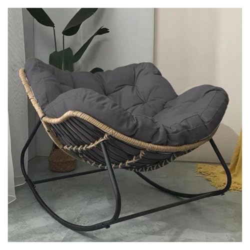 QAQCDAHJI Schaukelstuhl for die Terrasse im Freien, Papasan-Sessel, übergroßer Lesesessel for den Innenbereich mit Kissen for Wohnzimmer, Veranda, Garten, Schwarz(Dark Grey) von QAQCDAHJI
