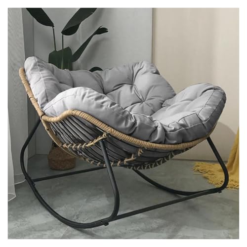 QAQCDAHJI Schaukelstuhl for die Terrasse im Freien, Papasan-Sessel, übergroßer Lesesessel for den Innenbereich mit Kissen for Wohnzimmer, Veranda, Garten, Schwarz(Grey) von QAQCDAHJI