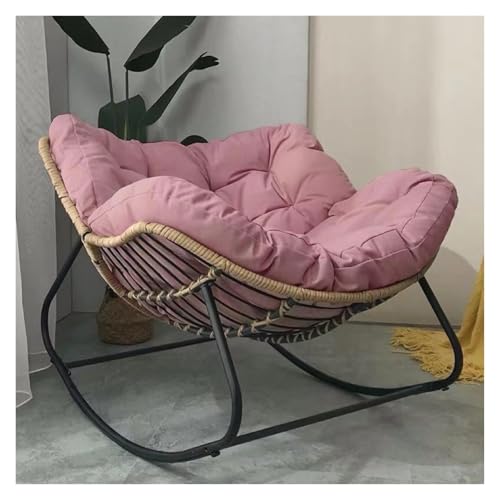 QAQCDAHJI Schaukelstuhl for die Terrasse im Freien, Papasan-Sessel, übergroßer Lesesessel for den Innenbereich mit Kissen for Wohnzimmer, Veranda, Garten, Schwarz(Pink) von QAQCDAHJI