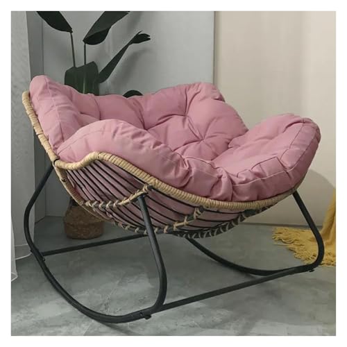 QAQCDAHJI Schaukelstuhl in Eierform mit Polsterung, Loungesessel aus Rattan, bequemer Schaukelstuhl for Wohnzimmer, Garten (Beige)(Pink) von QAQCDAHJI