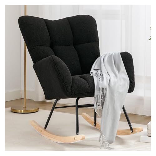 QAQCDAHJI Teddy Rocking Chair with High Backrest Armchair Comfy Side Chair for Living Room Bedroom Offices (Dark Gray)(Red Teddy) von QAQCDAHJI