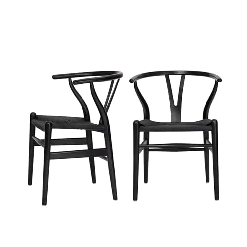 QAQCDAHJI Wishbone Chair, Sessel aus geflochtenem Massivholz, Esszimmerstuhl mit Y-Rückenlehne aus der Mitte des Jahrhunderts, 2er-Set, Schwarz. von QAQCDAHJI