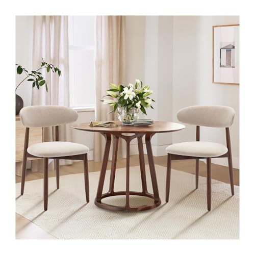 QAQCDAHJI Wooden Dining Chairs Set of 4, Modern Fabric Upholstered Kitchen Side Chairs, Farmhouse Dining Room Chair with Foot Pegs, Beige(Walnut,Set of 2) von QAQCDAHJI