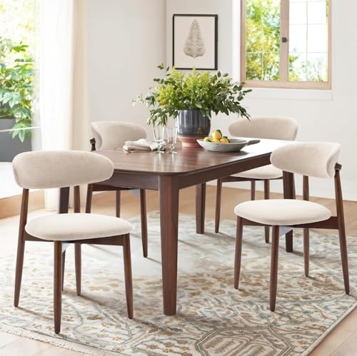 QAQCDAHJI Wooden Dining Chairs Set of 4, Modern Fabric Upholstered Kitchen Side Chairs, Farmhouse Dining Room Chair with Foot Pegs, Beige(Walnut,Set of 4) von QAQCDAHJI