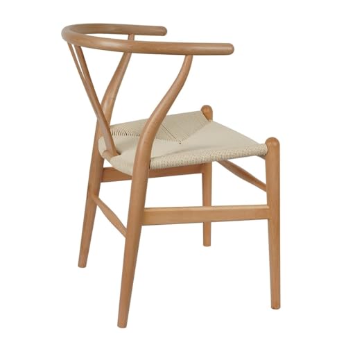 QAQCDAHJI Y-Stuhl (Wishbone Chair), Esszimmerstuhl aus massivem Holz im Mid-Century-Stil mit Armlehne und Hanfsitz (aus Eschenholz – Walnuss) (Eschenholz – Walnuss).(Beech Wood Color,Pack of 1) von QAQCDAHJI