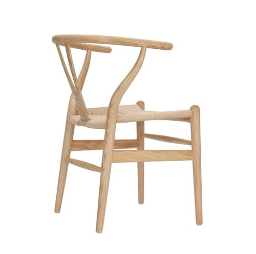 QAQCDAHJI Y-Stuhl (Wishbone Chair), Esszimmerstuhl aus massivem Holz im Mid-Century-Stil mit Armlehne und Hanfsitz (aus Eschenholz – Walnuss) (Eschenholz – Walnuss).(Wood Color,Pack of 1) von QAQCDAHJI