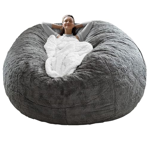 Sitzsack Schonbezug (ohne Füllung) Rund Weich und Flauschig PV Samt Schlafsofa Abdeckung, Wohnzimmermöbel, Faule Sofaüberwurf (Braun)(Dark Grey,6ft(180cm) Cover) von QAQCDAHJI