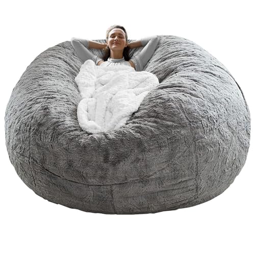 Sitzsack Schonbezug (ohne Füllung) Rund Weich und Flauschig PV Samt Schlafsofa Abdeckung, Wohnzimmermöbel, Faule Sofaüberwurf (Braun)(Light Grey,5ft(150cm) Cover) von QAQCDAHJI