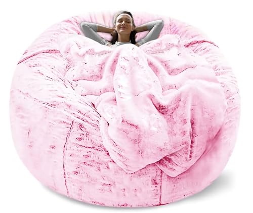 Sitzsack Schonbezug (ohne Füllung) Rund Weich und Flauschig PV Samt Schlafsofa Abdeckung, Wohnzimmermöbel, Faule Sofaüberwurf (Braun)(Snow Pink, 6ft(180cm) Cover) von QAQCDAHJI