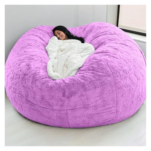 Sitzsack Schonbezug Geeignet für Kinder und Erwachsene (ohne Füllung) Weicher und Flauschiger Kunstpelz Sitzsack Schlafsofa-Schonbezug für Wohnzimmermöbel (Hell Rosa)(Purple,5FT) von QAQCDAHJI