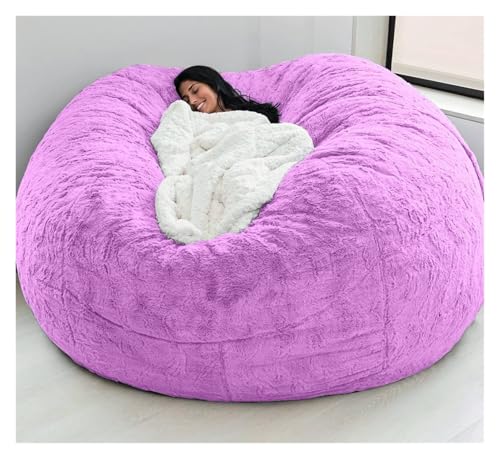 Sitzsack Schonbezug Geeignet für Kinder und Erwachsene (ohne Füllung) Weicher und Flauschiger Kunstpelz Sitzsack Schlafsofa-Schonbezug für Wohnzimmermöbel (Hell Rosa)(Purple,7FT) von QAQCDAHJI