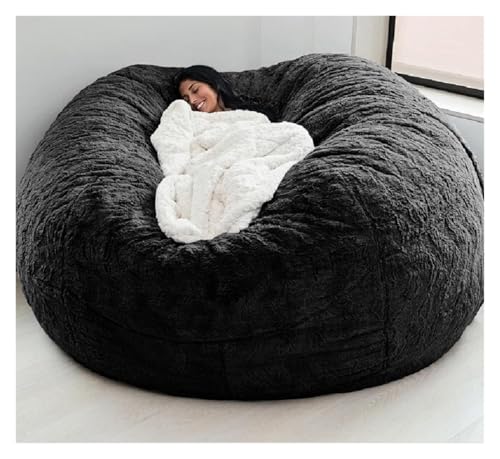 Sitzsack Schonbezug Geeignet für Kinder und Erwachsene (ohne Füllung) Weicher und flauschiger Kunstpelz Sitzsack Schlafsofa-Schonbezug für Wohnzimmermöbel (Hellrosa)(Black,6FT) von QAQCDAHJI