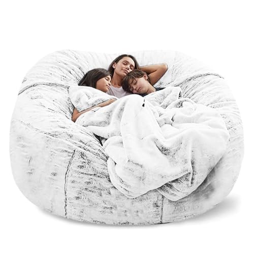 Sitzsack Schonbezug Geeignet für Kinder und Erwachsene (ohne Füllung) Weicher und flauschiger Kunstpelz Sitzsack Schlafsofa-Schonbezug für Wohnzimmermöbel (Hellrosa)(Snow Black,7FT) von QAQCDAHJI