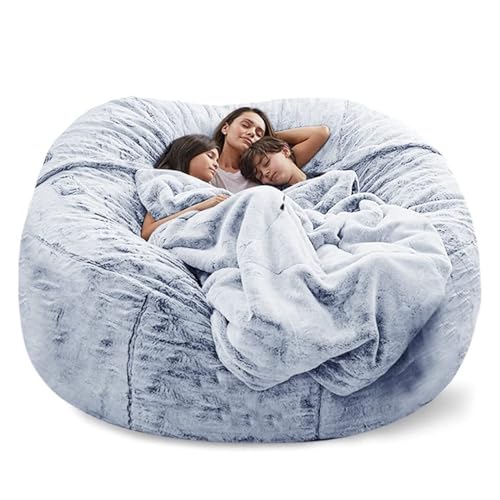 Sitzsack Schonbezug Geeignet für Kinder und Erwachsene (ohne Füllung) Weicher und flauschiger Kunstpelz Sitzsack Schlafsofa-Schonbezug für Wohnzimmermöbel (Hellrosa)(Snow Grey,5FT) von QAQCDAHJI