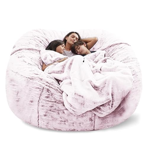 Sitzsack Schonbezug Geeignet für Kinder und Erwachsene (ohne Füllung) Weicher und flauschiger Kunstpelz Sitzsack Schlafsofa-Schonbezug für Wohnzimmermöbel (Hellrosa)(Snow Red,7FT) von QAQCDAHJI