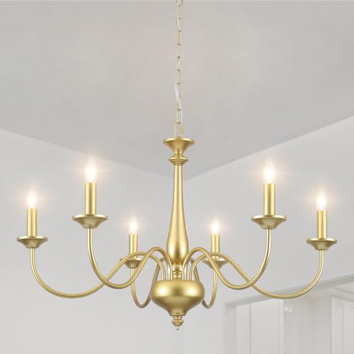QAREHL Kronleuchter Gold, 6 Flammig Kronleuchter Modern Wohnzimmerlampe Hängend, E14 Fassung Metall Pendelleuchte Vintage für Esszimmer Schlafzimmer Küche Flur QAREHL Kronleuchter Gold, 6 Flammig Kronleuchter Modern Wohnzimmerlampe Hängend, E14 Fassung Metall Pendelleuchte Vintage für Esszimmer Schlafzimmer Küche Flur von QAREHL