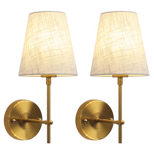 QAREHL Wandleuchte Innen Vintage, 2 Stück Wandleuchte Messing Gold Wandlampe Schlafzimmer, Retro Wandlampe Industrial Style, Wandleuchte Mit Lampenschirm für Flur Wohnzimmer Badezimmer, E27 Fassung von QAREHL