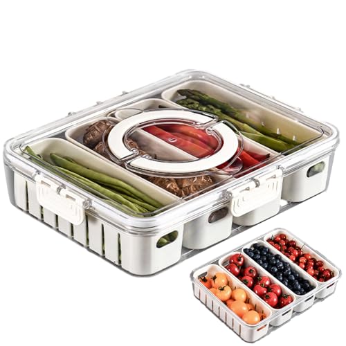 QARIDO Divided Serving Tray with Lid and Handle, 4 Compartments, Portable Transparent Organizer, Snack Box Organiser for Sweets, Candy, Veggie, Biscuit, Nuts, Fruit, IAL0KXY65V9XQQIGJBJ von QARIDO