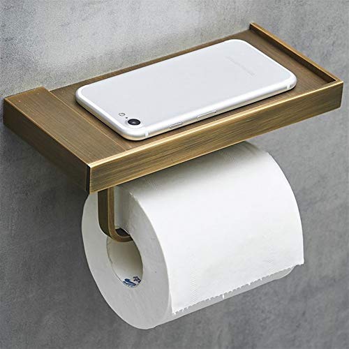 Toilettenpapierhalter mit Regal Messing an der Wand befestigter rostfreier Seidenpapierrollenhalter für die Aufbewahrung im Badezimmer (Color : Gold) (Bronze) von QARNBERG