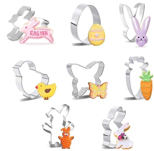 Ausstechformen Ostern, 8 Stück Plätzchen Ostern Ausstechformen Set, Ostern Edelstahl Ausstechformen, Ei Hase Keksausstecher Ostern, Osterplätzchen für Backen von QASIMOF