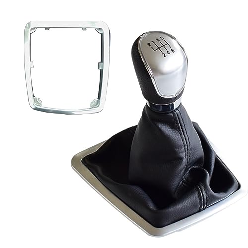 QASULER , for Ford, for Focus, 2 MK2 FL C-MAX 06-11 MK3 MK4 Galaxy MT 5/6 Gang Schaltknauf Hebel Gamasche Boot Lederbezug Auto-Schaltknauf(Silver-6Speed-Big) von QASULER