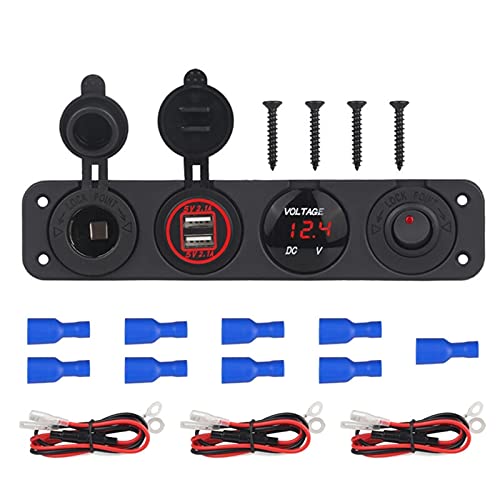 QASULER 4,2 A Dual-USB-Buchse Ladegerät 12 V Voltmeter Feuerzeug Splitter ON OFF Kippschalter Panel, for Auto Boot Marine Marine-Schalter(Red) von QASULER