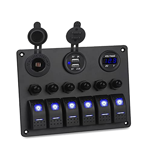 QASULER 6-Gang-Wasserdichter Auto-Marineschalter, for Auto-Auto-Boot-Marine-Wippschalter-Panel-Leistungsschalter Voltmeter Autoschalter Marine-Schalter von QASULER