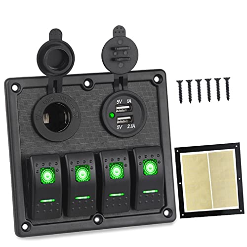 QASULER For 12V 24V Wippschalter Panel 4 Gang 3.1A USB Ladegerät Leichter Ein-Aus Boot Schalter Panel Marine Auto Auto Marine-Schalter(Blue) von QASULER