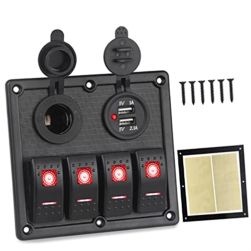 QASULER For 12V 24V Wippschalter Panel 4 Gang 3.1A USB Ladegerät Leichter Ein-Aus Boot Schalter Panel Marine Auto Auto Marine-Schalter(Red) von QASULER