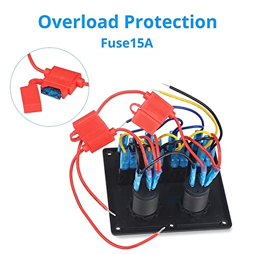 QASULER For 12V 24V Wippschalter Panel 4 Gang 3.1A USB Ladegerät Leichter Ein-Aus Boot Schalter Panel Marine Auto Auto Marine-Schalter(Red) von QASULER