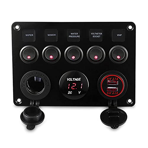 QASULER Herorider Dual USB-Steckdose Ladegerät Voltmeter 12V Steckdose 5 Gang EIN AUS Kippschalter Panel, for Auto Boot Marine RV Truck Marine-Schalter(Red) von QASULER