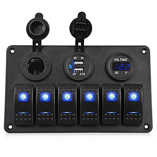 QASULER Marine-Schalttafel for Yachten, for Boote, Autos, USB-Autoladegerät, Zigarettenanzünder, Voltmeter, Lichtschalter, 12 V, Blau Marine-Schalter QASULER Marine-Schalttafel for Yachten, for Boote, Autos, USB-Autoladegerät, Zigarettenanzünder, Voltmeter, Lichtschalter, 12 V, Blau Marine-Schalter von QASULER
