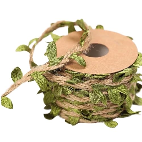 QAUUCP Hanfseil 5M Simulierte Blätter Jute Sackleinen Rollen Band for Hochzeit Verpackung Party Wohnkultur Seil Garten Dekoration von QAUUCP