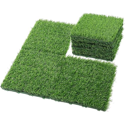 QAUUCP Ineinandergreifende Grasfliesen 10 Stück 12 Zoll x Kunstrasen-Terrassenfliesen Grün Ineinander greifende Grasbodenfliesen Rasenmatte Grasteppich von QAUUCP
