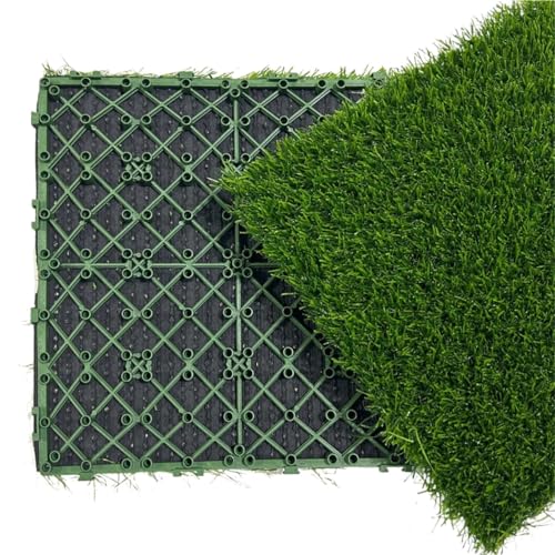 QAUUCP Ineinandergreifende Grasfliesen 2 STÜCKE 12''x12'' Künstliche Rasenfliesen Ineinander greifendes Gras for die Landschaftsgestaltung im Freien von QAUUCP