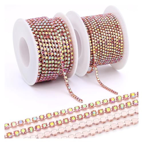 QAUUCP Strassband Kristall-Strasskette for Aufnähen, Glas-Strasssteine ​​für Handarbeiten, dekorative Tassen-Strasssteine(Color 2,SS6-2Yards) von QAUUCP