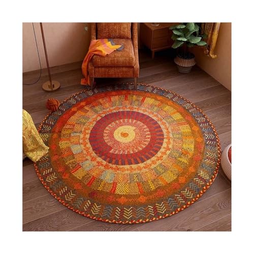 QAUUCP Vintage Teppich Runder Teppich Premium Vintage Boho Wohnzimmer Schlafzimmer Schaukelstuhl Bodenmatte Home Decor Teppiche(Color2,60X60CM 2X2FT) von QAUUCP