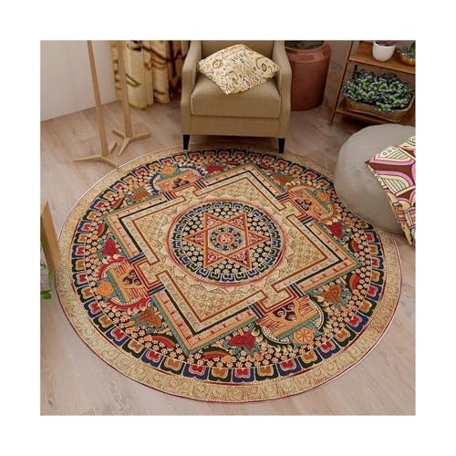 QAUUCP Vintage Teppich Runder Teppich Premium Vintage Boho Wohnzimmer Schlafzimmer Schaukelstuhl Bodenmatte Home Decor Teppiche(Color3,100X100CM 3.3X3.3FT) von QAUUCP
