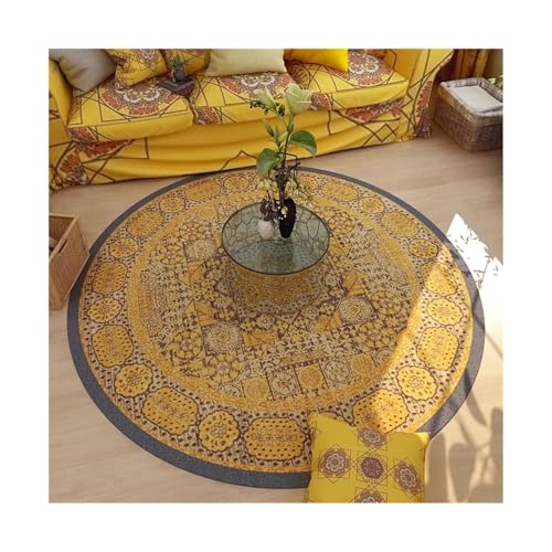 QAUUCP Vintage Teppich Runder Teppich Premium Vintage Boho Wohnzimmer Schlafzimmer Schaukelstuhl Bodenmatte Home Decor Teppiche(Color4,80X80CM 2.6X2.6FT) von QAUUCP