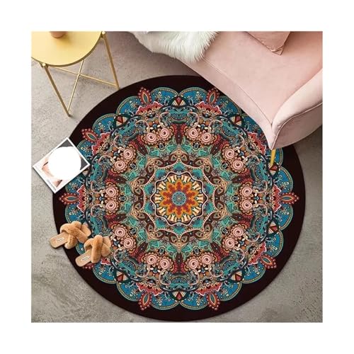 QAUUCP Vintage Teppich Runder Teppich Premium Vintage Boho Wohnzimmer Schlafzimmer Schaukelstuhl Bodenmatte Home Decor Teppiche(Color6,180X180CM 5.9X5.9FT) von QAUUCP