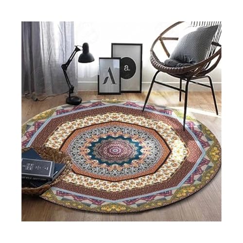 QAUUCP Vintage Teppich Runder Teppich Premium Vintage Boho Wohnzimmer Schlafzimmer Schaukelstuhl Bodenmatte Home Decor Teppiche(Color7,60X60CM 2X2FT) von QAUUCP