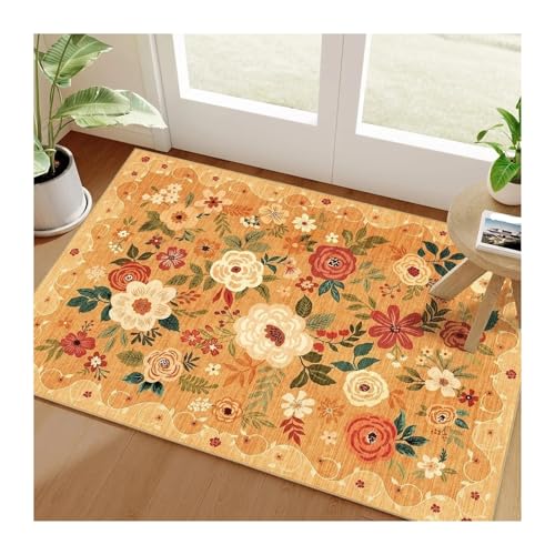 QAUUCP Vintage Teppich Schlafzimmerdekor Plüschteppich Flauschige weiche Teppiche for Wohnzimmer Blumenmuster Lounge Bodenmatte Verdicken Waschbarer Teppich(Color 1,140x200cm) von QAUUCP