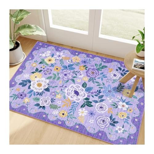 QAUUCP Vintage Teppich Schlafzimmerdekor Plüschteppich Flauschige weiche Teppiche for Wohnzimmer Blumenmuster Lounge Bodenmatte Verdicken Waschbarer Teppich(Color 11,100x160cm) von QAUUCP