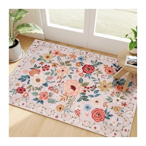 QAUUCP Vintage Teppich Schlafzimmerdekor Plüschteppich Flauschige weiche Teppiche for Wohnzimmer Blumenmuster Lounge Bodenmatte Verdicken Waschbarer Teppich(Color 12,80x160cm) von QAUUCP