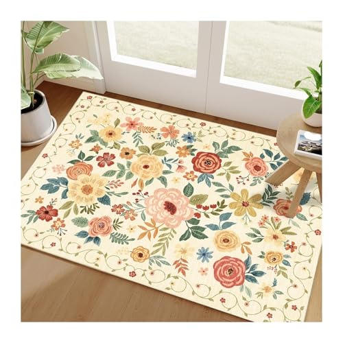 QAUUCP Vintage Teppich Schlafzimmerdekor Plüschteppich Flauschige weiche Teppiche for Wohnzimmer Blumenmuster Lounge Bodenmatte Verdicken Waschbarer Teppich(Color 4,180x280cm) von QAUUCP