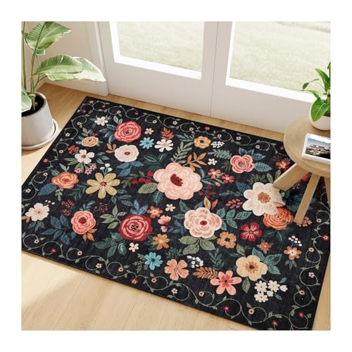 QAUUCP Vintage Teppich Schlafzimmerdekor Plüschteppich Flauschige weiche Teppiche for Wohnzimmer Blumenmuster Lounge Bodenmatte Verdicken Waschbarer Teppich(Color 5,180x280cm) von QAUUCP